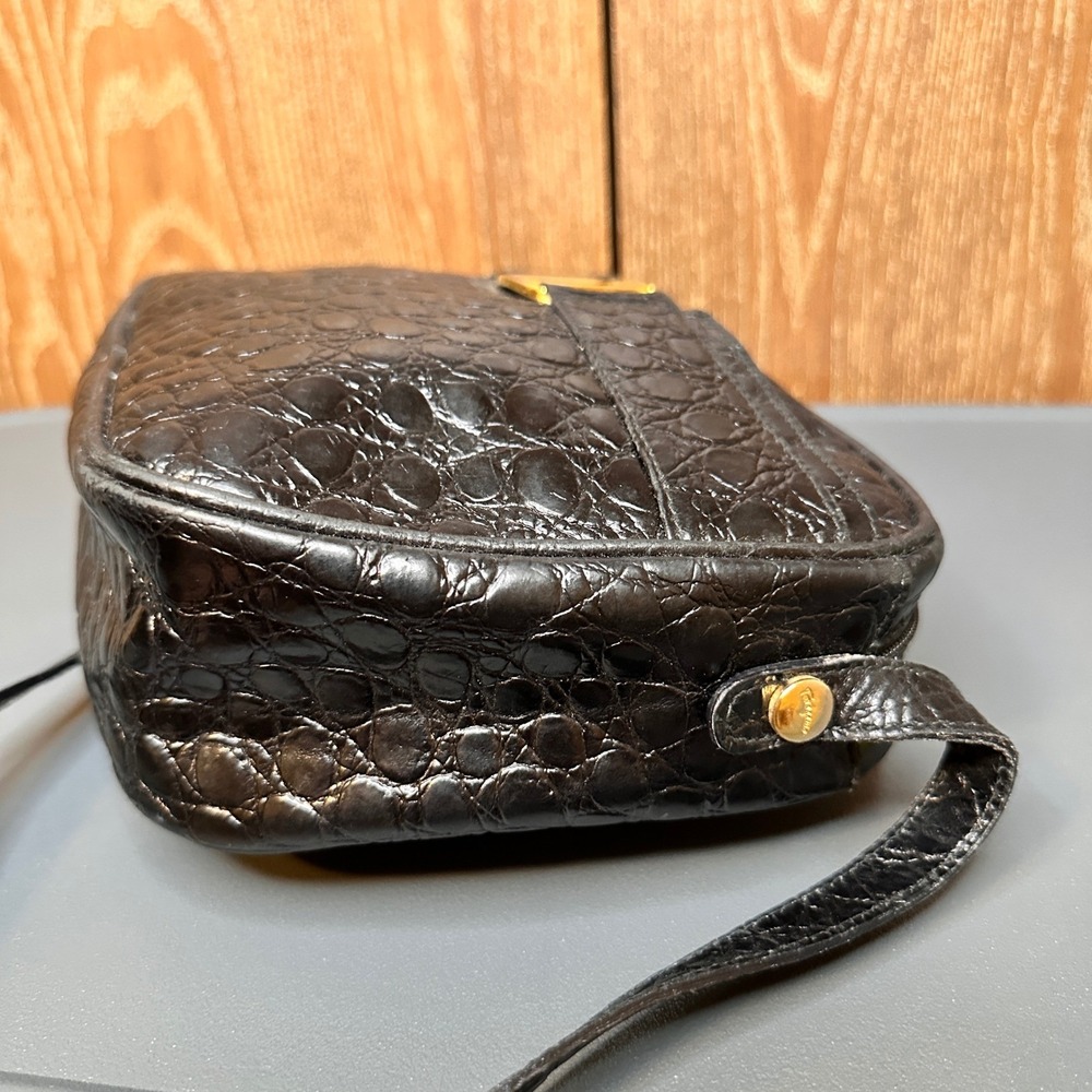 Salvatore Ferragamo Black Croc Embossed Leather Vara Bow Crossbody Bag BA214183 - Picture 11 of 16